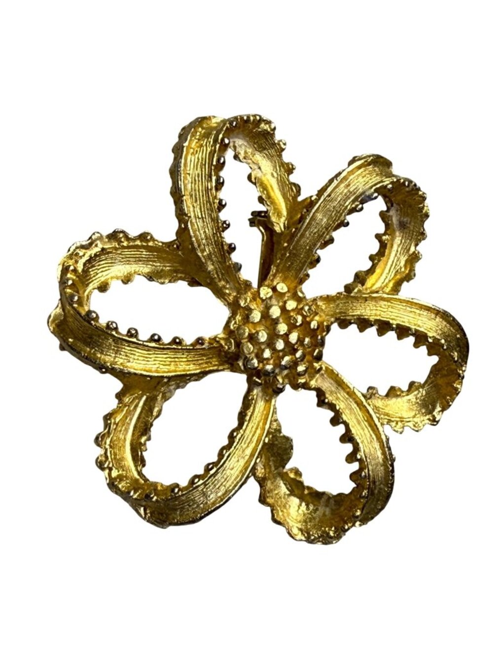 Vintage Gold-Tone Flower Brooch Pin Textured Petals & Center Retro MCM Classic